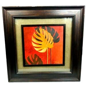 Vintage Framed Canvas Art Leaf Art By Patricia Pinto Signed by Artist 22.5 x 22